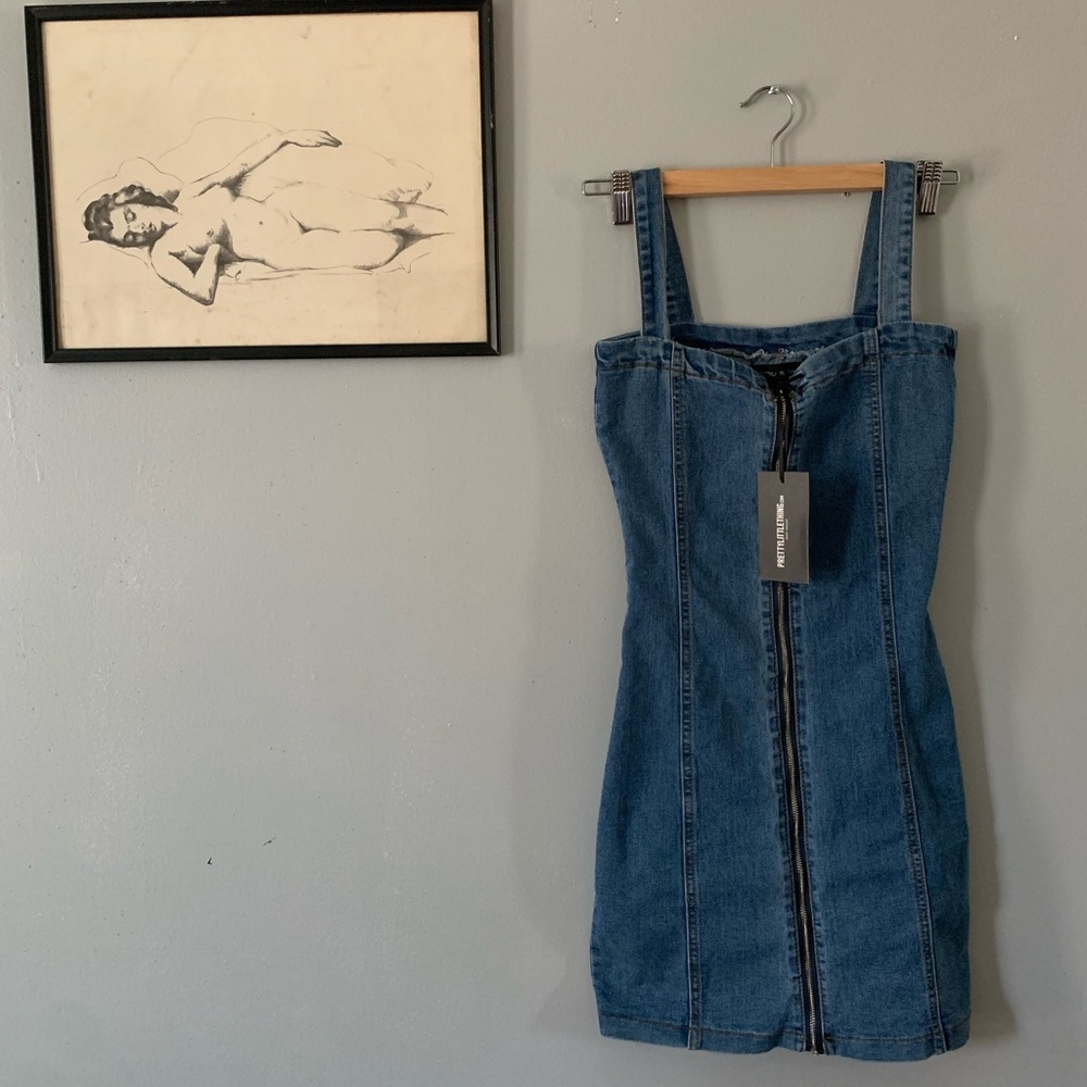 Denim zip up dress